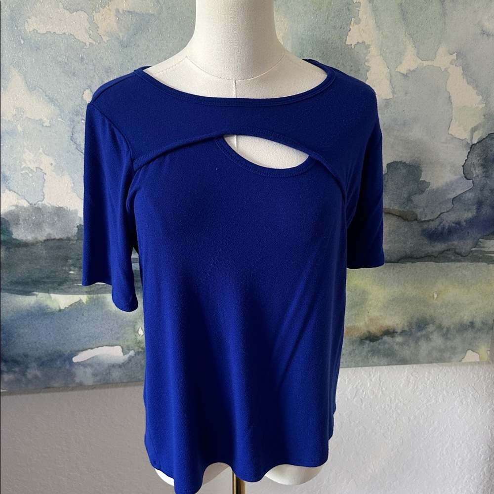 PM Blue Women's Cutout Short Sleeve Top Dark Blue